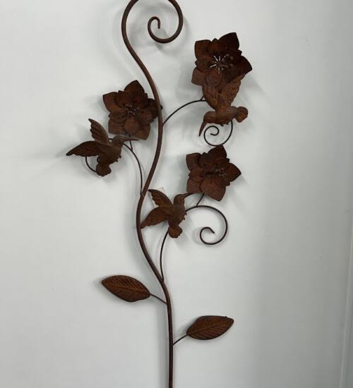 Oiseaux butinant les fleurs en métal à planter - déco jardin